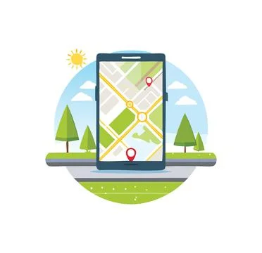 A phone with map Stock Illustration