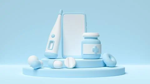 A phone with medicines on the podium Stock Illustration