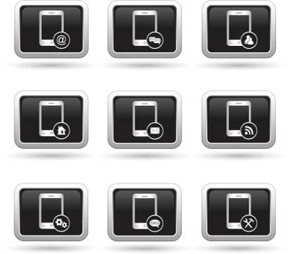 Phone with menu black set Stock Illustration