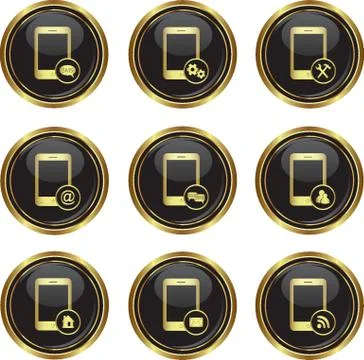 Phone with menu gold set Stock Illustration