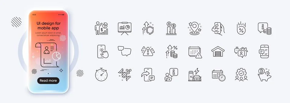 Phone message, Speech bubble and Fitness line icons for web app. Pictogram icon 库存插图