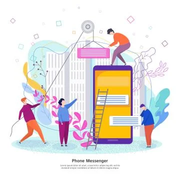 Phone messenger development concept. Process of developing a mobile chat Illustrazione stock