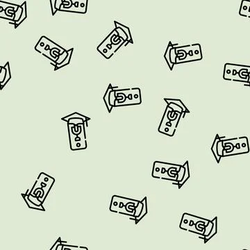 Phone with microphone for recording lesson line vector seamless pattern 스톡 일러스트