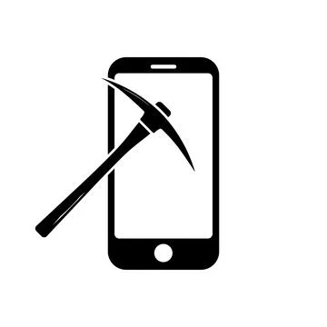 Phone with mining pickaxe icon symbol for app and web 스톡 일러스트