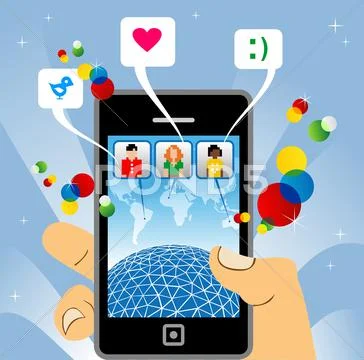 Phone mobile: connecting to social network Stock Illustration