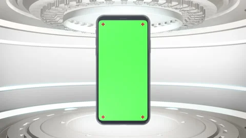 Phone mobile with screen green screen on sci fi technology background Stock-Footage 142179632