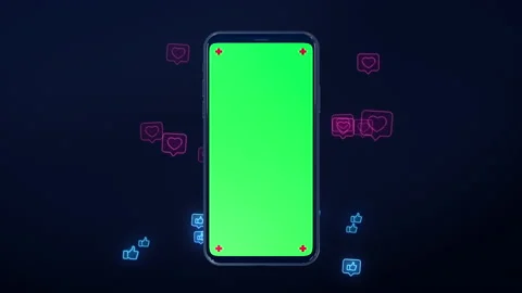 Phone mobile with screen green screen social network like heart love icon  Stock-Footage 142183964