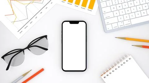 Phone mockup template with white screen and space for design, surrounded by t Stock Illustration