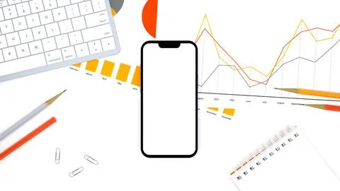 Phone mockup template with white screen and space for design, surrounded by.. Stock Illustration