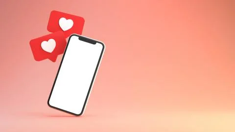 Phone mockup with two like notifications in realistic 3D rendering. Blank scr Stock Illustration
