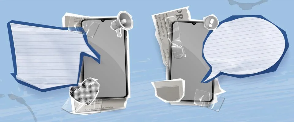 Phone mockups with paper speech bubbles Stock Illustration