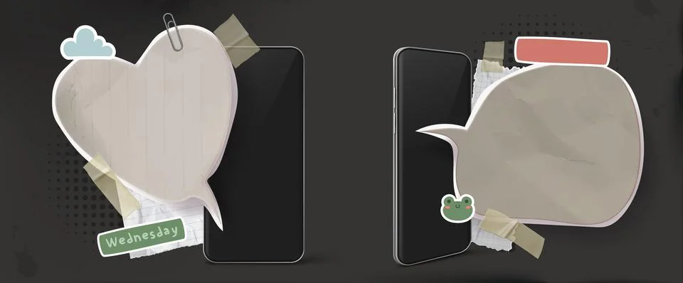 Phone mockups with speech bubbles 스톡 일러스트