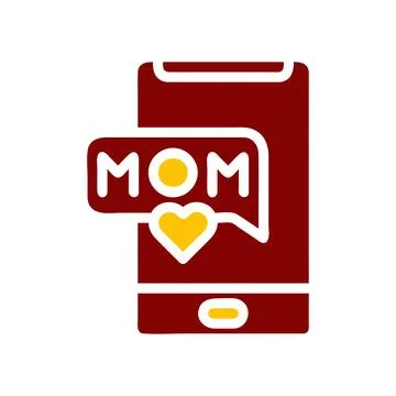 Phone mom icon solid red yellow colour mother day symbol illustration. Stock Illustration