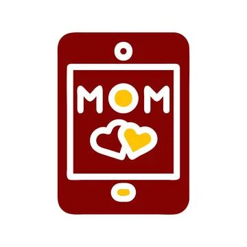 Phone mom icon solid red yellow colour mother day symbol illustration. Stock Illustration