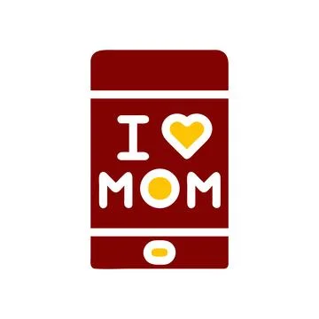 Phone mom icon solid red yellow colour mother day symbol illustration. Stock Illustration