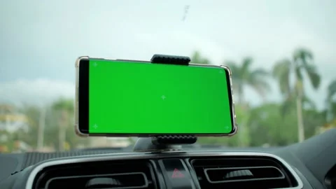Phone as navigation device, blank green screen smartphone mock up template on Stock Footage 156383568