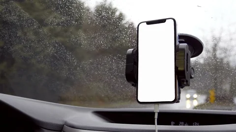 Phone Navigation GPS Mobile Map Smartphone App Car Travel Traffic Screen Stock Footage 96518533