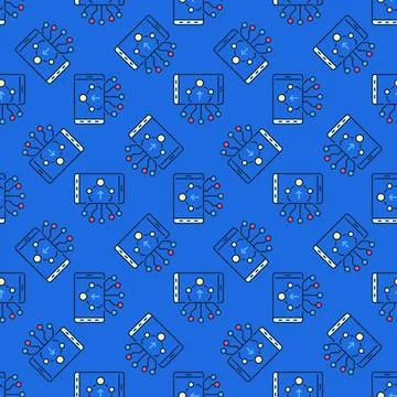 Phone with Neural Network Technology vector colored seamless pattern Stockillustratie