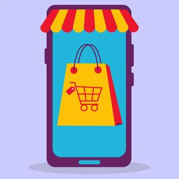 Phone online store. Virtual purchases via phone. Stock Illustration