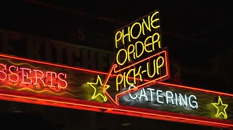 Phone order - pick-up - neon restaurant sign 06 스톡 동영상 48827129