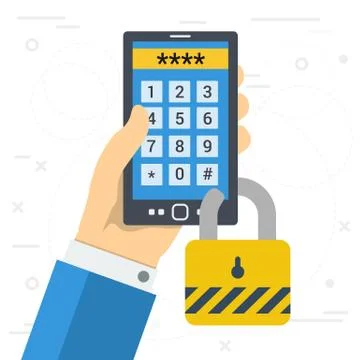 Phone with a password for secure login Stock Illustration
