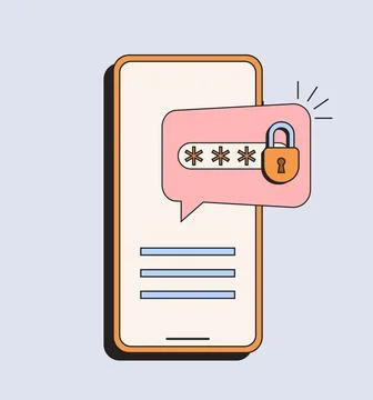 Phone with password. Verification code message on smartphone Illustrazione stock