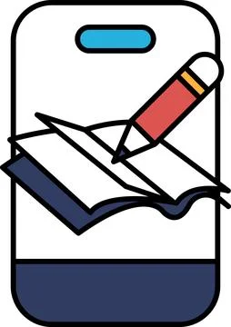 A phone with a pen on it, with the words "write" and "pen" on the screen Stock Illustration