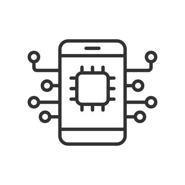 Phone processor chip, icon in line design. Phone, processor, chip, technology イラスト素材