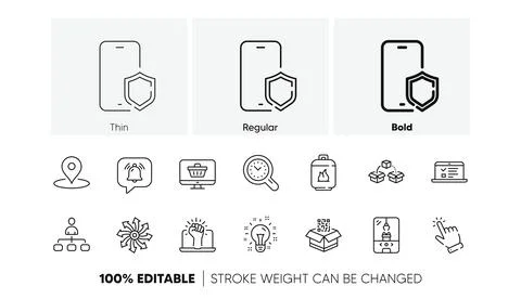 Phone protect, Idea and Cursor line icons. For web app, printing. Line icons 스톡 일러스트