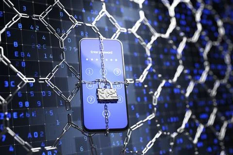 Phone protection. Protection of user data. Phone lock. Phone encryption. 3d r Stock Illustration