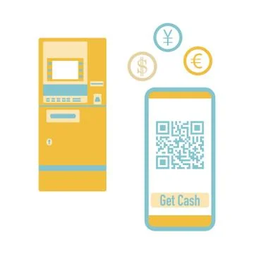 Phone with qr code, ATM cash withdrawal. Vector Stock-Illustration