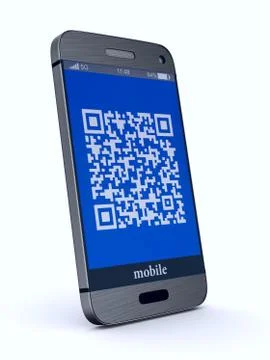Phone with QR code on white background. Isolated 3D illustration Stock Illustration