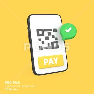 Phone with QR payment completed isolated 3d render icon illustration PSD Template