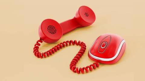Phone receiver attached to mouse. 3D illustration Stock Illustration