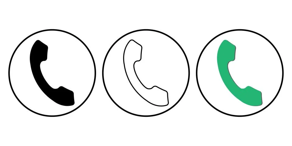Phone receiver call icon set inside circles isolated on white background Stock Illustration