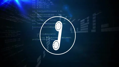 Phone receiver icon animation over computer code and digital data background Stock Footage 305063626