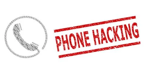 Phone Recursion Collage of Phone Items and Grunge Phone Hacking Seal Stamp Stock Illustration
