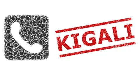 Phone Recursion Composition of Phone Icons and Scratched Kigali Seal 스톡 일러스트