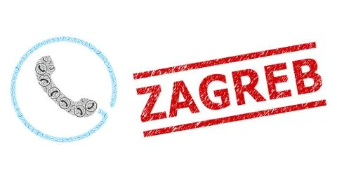 Phone Recursive Mosaic of Phone Items and Distress Zagreb Seal Stamp 库存插图