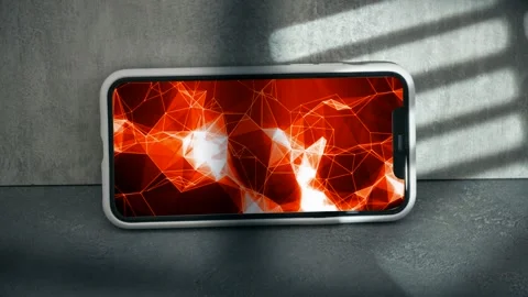 Phone with red animation on the background of the wall. Mockup. Stock Footage 198046460