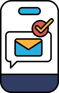 A phone with a red check mark on it and a yellow envelope Stock Illustration