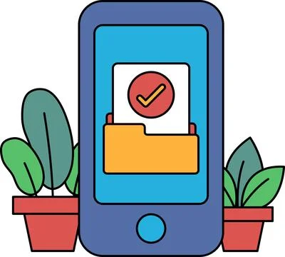 A phone with a red check mark on it and a folder icon Stock Illustration