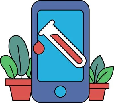 A phone with a red liquid on it and a lab test tube Illustrazione stock