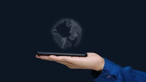 Phone with rotating digital globe Video stock 160184976