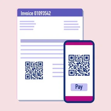Phone scan qr code for payment invoice. Vector Illustrazione stock