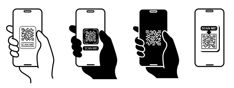 Phone scanning qr code via mobile app icon vector flat cartoon illustration Stock Illustration