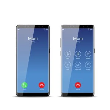 Phone screen call mockup. Mobile device interface template. Incoming call s.. Stock Illustration