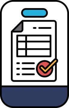 A phone screen with a check mark on it and a paper with a check mark on it Stock Illustration