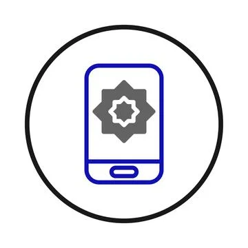 Phone screen display with a geometric shape inside application with circula.. Illustrazione stock