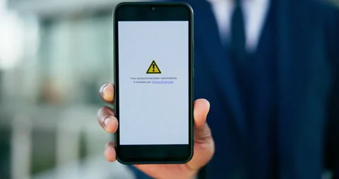 Phone screen, error and hand of business man in city for app suspension, privacy Stock Footage 283651299